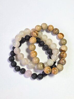 Neutral Stone Stretch Bracelets - Jasper, Lava, Agate